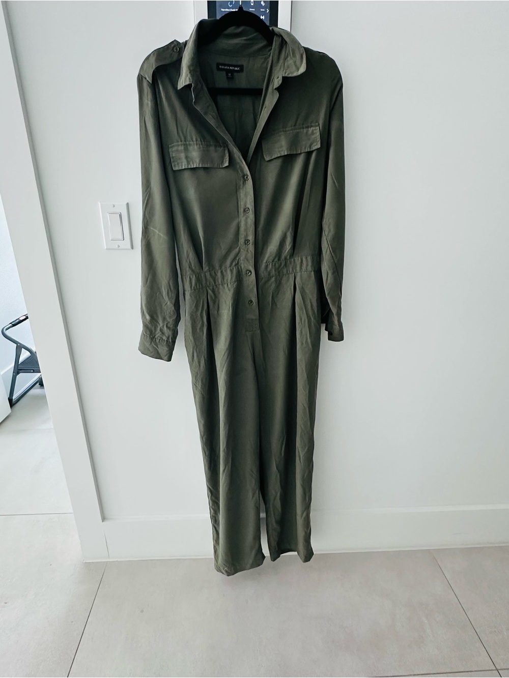 Banana Republic Olive Green Long-Sleeve Utility Jumpsuit